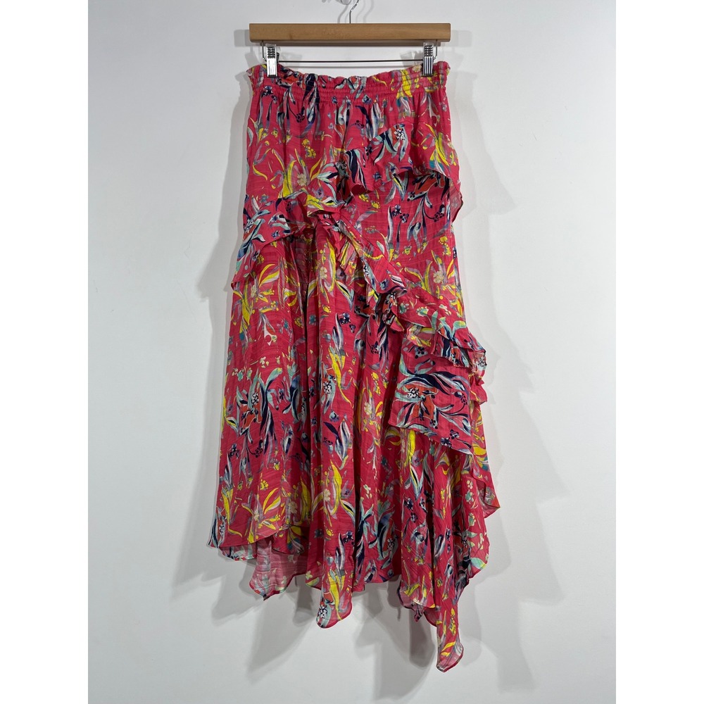 Tanya Taylor Boho Fairy Resort Floral Silk Ruffle Asymmetric Midi Skirt Womens 4